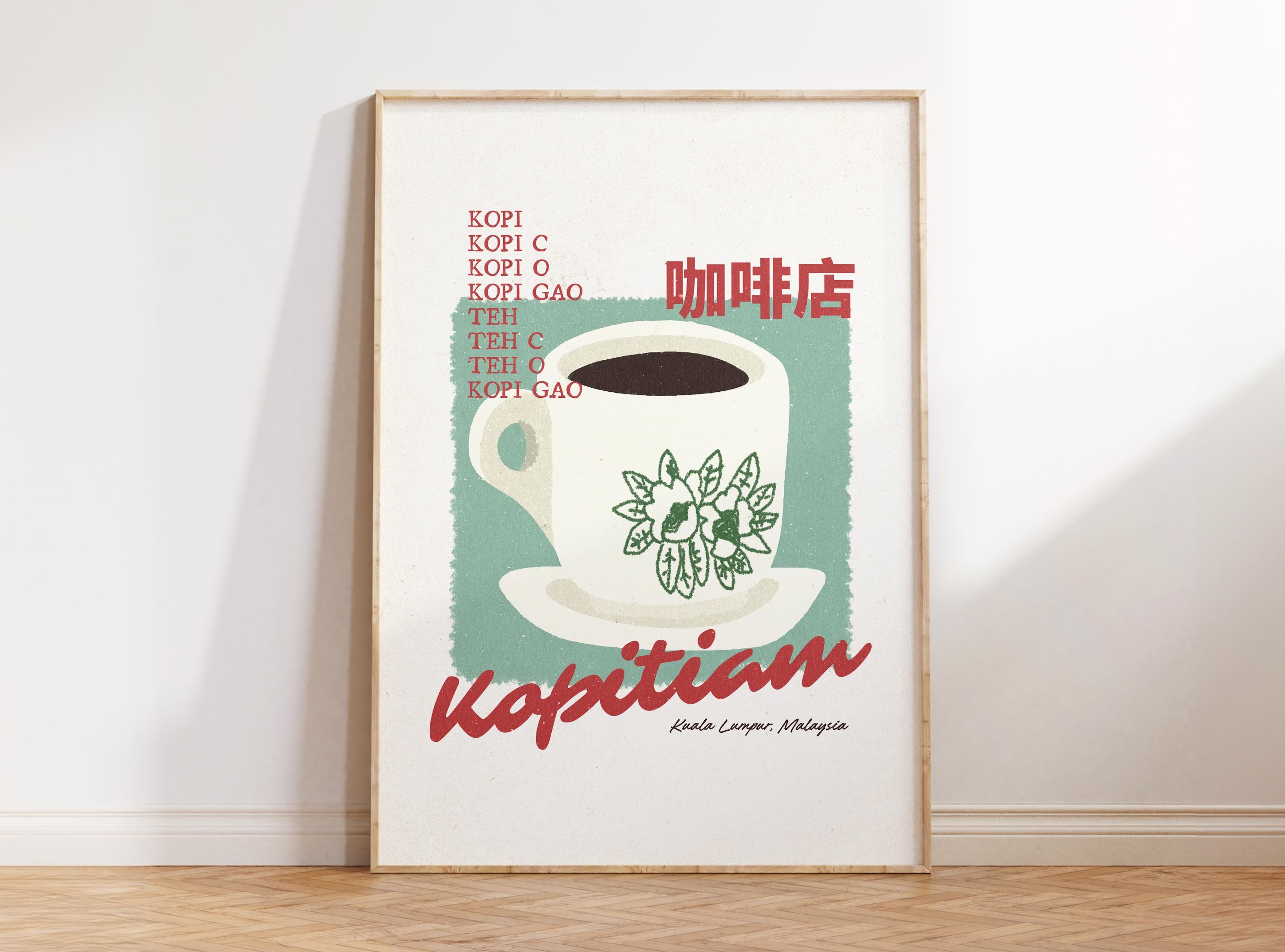 Kopitiam Wall Art, Kopi Poster, Cute Coffee Wall Art, Asian Poster