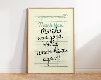 Matcha Club Print, Guest Check Print, Gift for Matcha Lover, Matcha Wall Art, Kitchen Wall Art, Fun Kitchen Print, Trendy Kitchen Decor