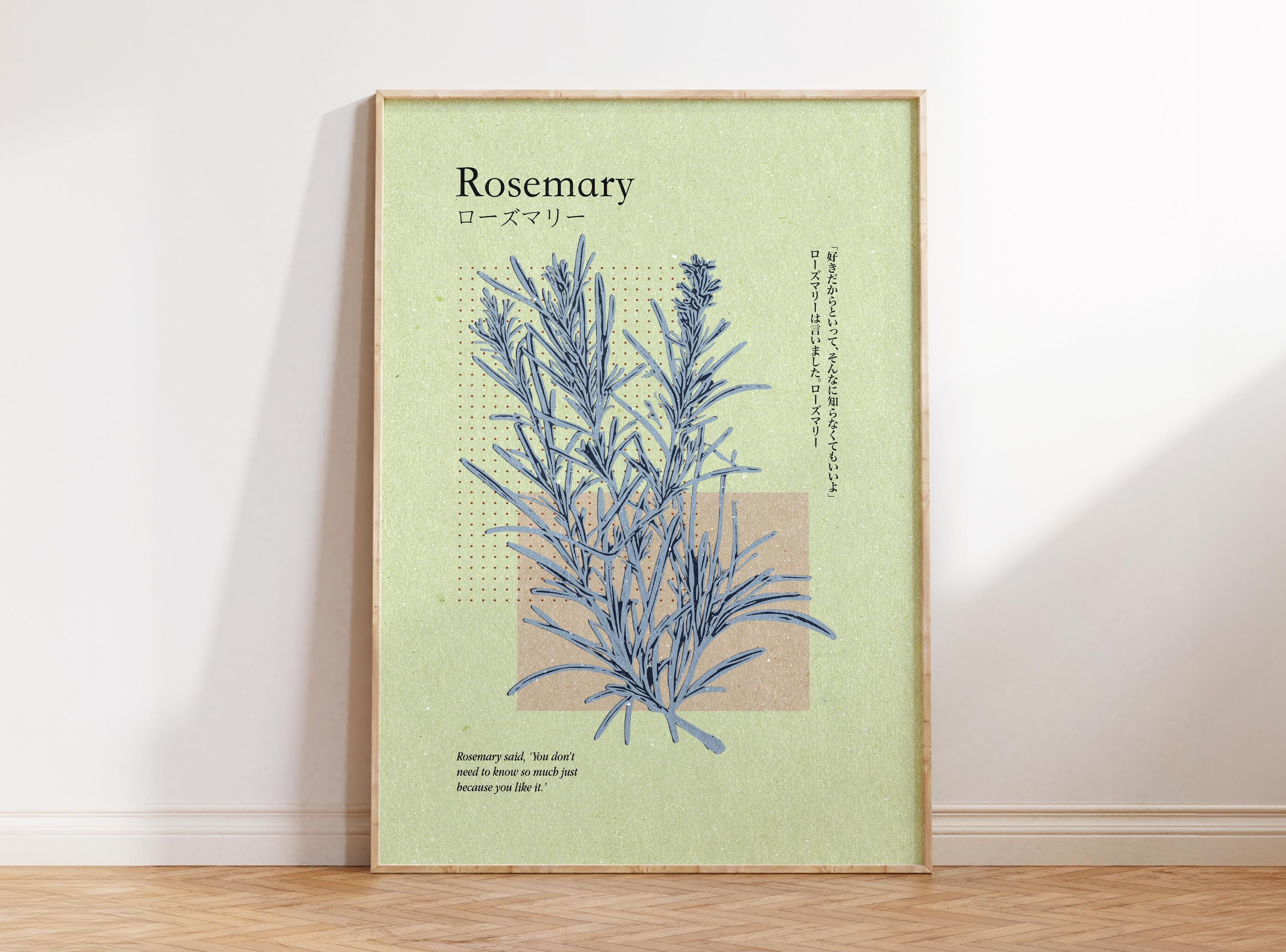 Rosemary Print, Retro Japanese Wall Art, Botanical Travel Poster