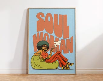 Soul Woman Art, afroamerikanische Wandkunst, 70er Jahre Wandkunst, Afro Art, ethnisches Dekor, psychedelisches Wohnungsdekor, Kulturkunst, Afro-Druck