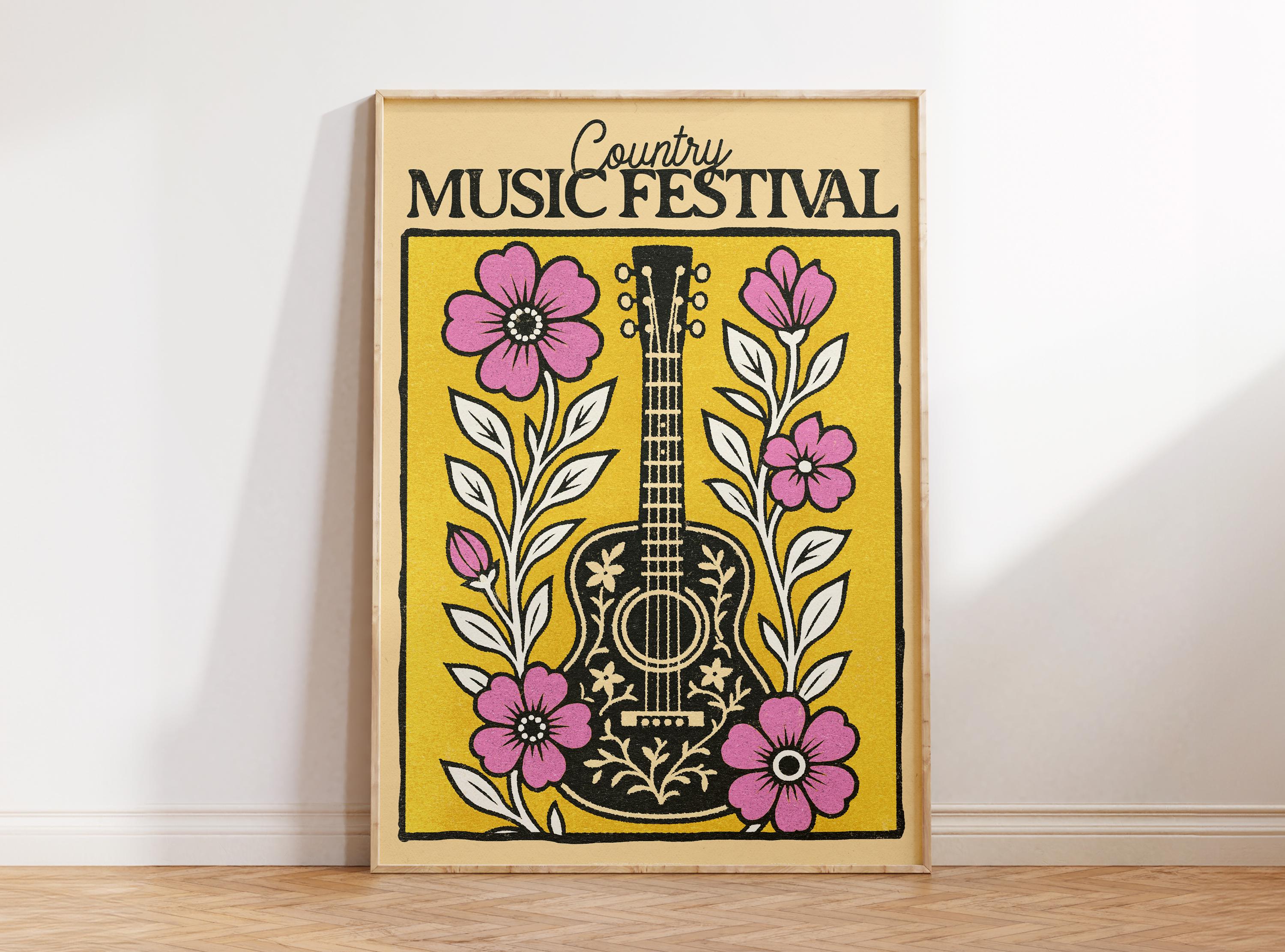 Country Wall Art, Retro Country Music Wall Art, Music Poster