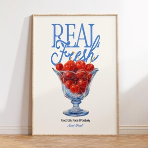 Retro Cherry Print, Cherry Decor, Summer Kitchen Wall Art, Vintage Bar Cart Print, Vintage Apartment Decor, Dining Room Pantry Wall Decor
