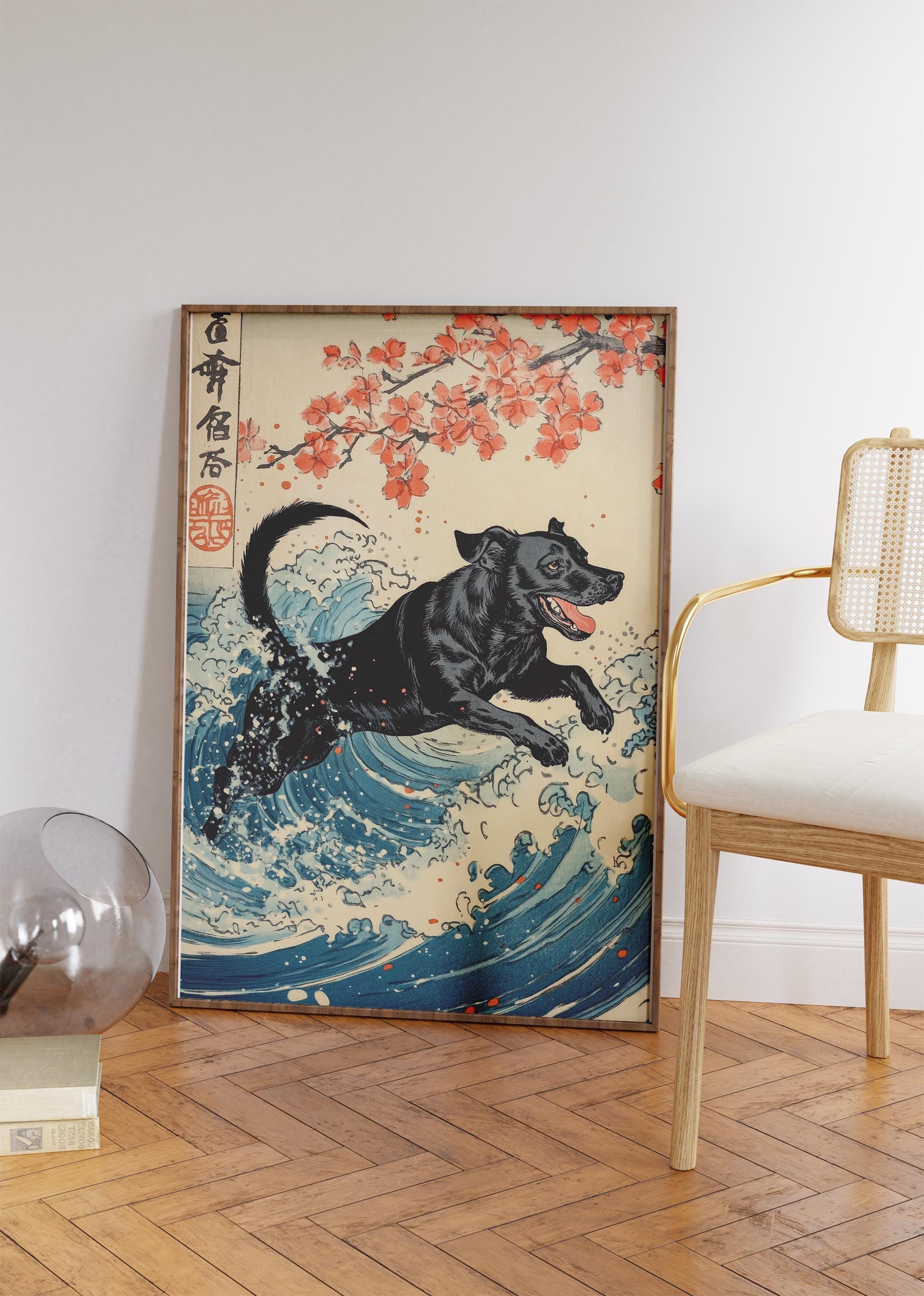 Retro Ukiyo-e Japanese Wall Art, Dog Wall Art, Japanese Exhibition