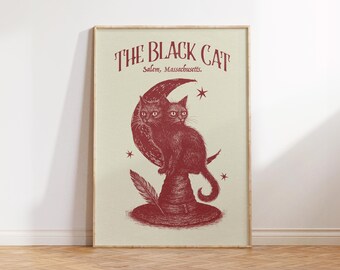 Schwarze Katze Print, Hexe Wandkunst, Salem Massachusetts Hexe Dekor, lustige Hexe Kunst, Hexe Geschenk, Hexe Print, Hexe druckbare, dunkle Wanddekoration