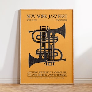 New York Jazz Wall Art, Retro Jazz Wall Art, Retro Music Poster, Cool Apartment Decor, Trendy Music Poster, Minimalist Decor, Music Art