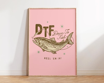 Down to Fishing Print, Retro Fish Print, Vintage Fish Poster, Funny Fishing Art, Fathers Day Gift, Lake House Decor, Man Cave Cabin Wall Art