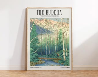 Boeddhistische posterkunst, boeddhakunst, Japanse kunst, spirituele kunst, religieus huisdecor, bloemenprint, meditatiekunst, woondecoratie boeddhisme