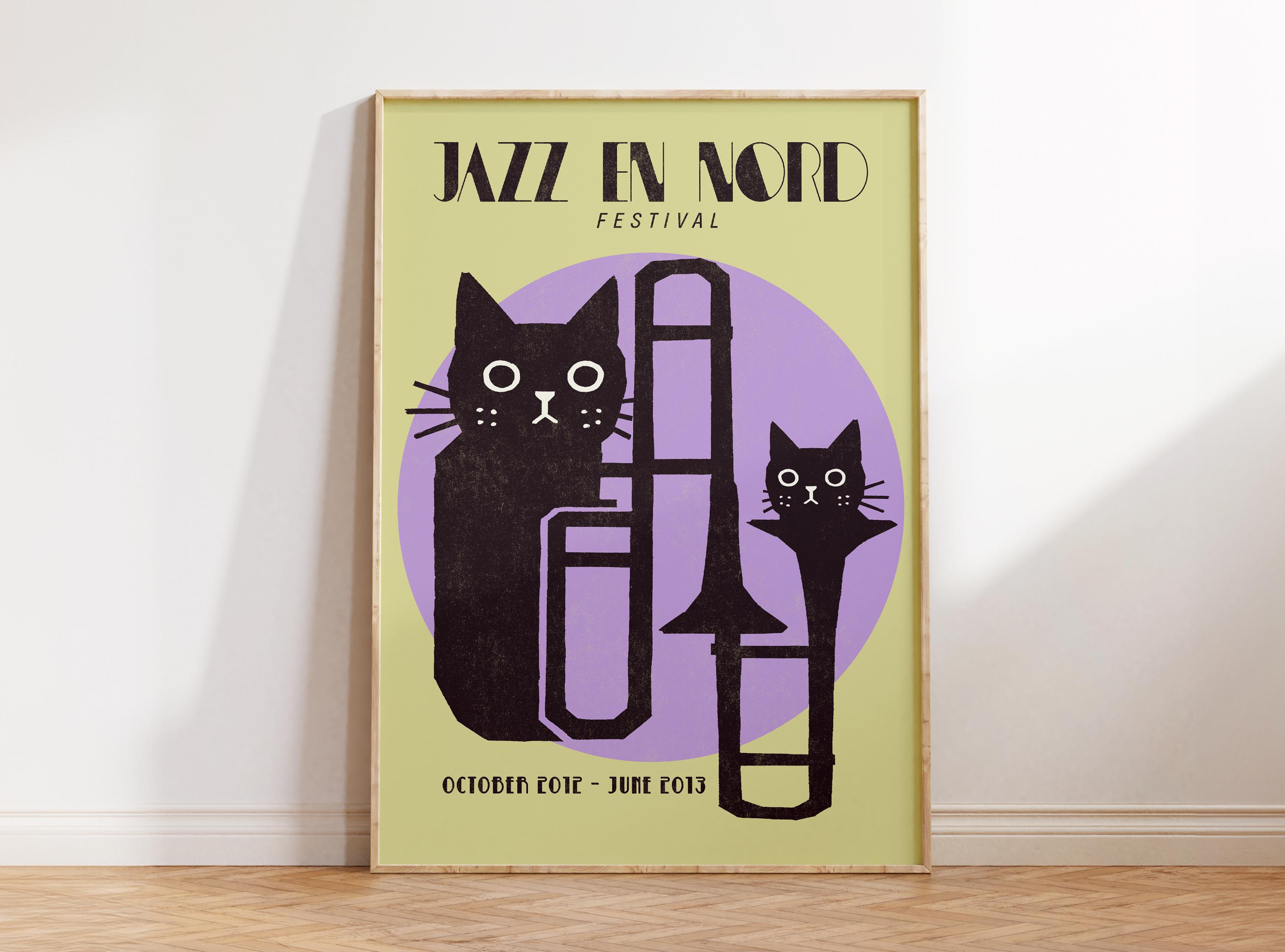 Jazz Cat Wall Art, Dopamine Music Wall Art, Retro Music Poster