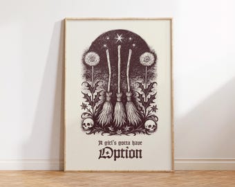 Girly Witches Broom, Witch Wall Art, Witch Decor, Funny Witch Art, Witch Gifts, Witch Print, Wicked, Witch Printable, Dark Wall Decor