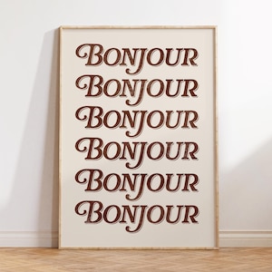 Bonjour Print, Aesthetic Apartment, Preppy Bedroom Decor, Cute Wall Art, Large French Print, Minimalist Typography Wall Art, Girly Gifts