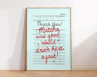 Matcha Club Print, Guest Check Print, Gift for Matcha Lover, Matcha Wall Art, Kitchen Wall Art, Fun Kitchen Print, Trendy Kitchen Decor