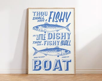 Thou Shall Fishy Print, Retro Fish Print, Vintage Fish Poster, Funny Fishing Art, Fathers Day Gift, Lake House Decor Man Cave Cabin Wall Art