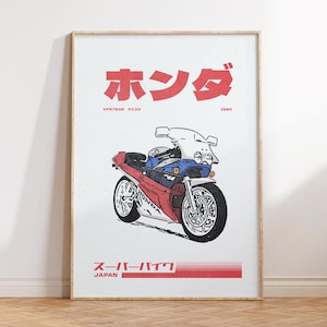 Retro Motorcycle Wall Art, Vintage Japanese Wall Art, Cool Apartment Decor, Trendy Japanese Bike Poster, Japandi Wall Decor, Japan Poster