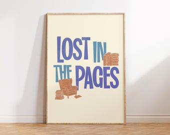 Perdido en las páginas, Decoración de rincón de lectura, Arte mural de libros, Póster literario, Regalo para amantes de los libros, Decoración de rincón de lectura, Impresión de libros