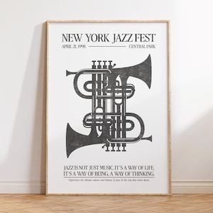 New York Jazz Wall Art, Retro Jazz Wall Art, Retro Music Poster, Cool Apartment Decor, Trendy Music Poster, Minimalist Decor, Music Art