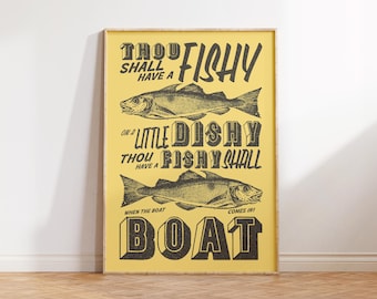 Thou Shall Fishy Print, Retro Fish Print, Vintage Fish Poster, Funny Fishing Art, Fathers Day Gift, Lake House Decor Man Cave Cabin Wall Art