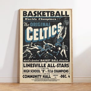 Celtics Wall Art, Vintage Basketball Print, Retro Basketball Poster, Gift for Celtics Fans, Sports Memorabilia, Sports Decor, Advertisment