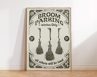 Witches Broom Parking, Witch Wall Art, Witch Decor, Funny Witch Art, Witch Gifts, Witch Print, Wicked, Witch Printable, Dark Wall Decor