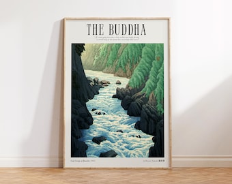 Boeddhistische posterkunst, boeddhakunst, Japanse kunst, spirituele kunst, religieus huisdecor, bloemenprint, meditatiekunst, woondecoratie boeddhisme