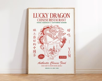 Noodles Wall Art, Chinese Takeout Wall Art, Brooklyn New Yorker Wall Art, Red Kitchen Wall Art, Retro Asian Prints, Preppy Apartment Decor