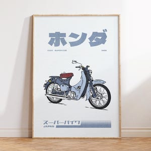 Retro Motorcycle Wall Art, Vintage Japanese Wall Art, Cool Apartment Decor, Trendy Japanese Bike Poster, Japandi Wall Decor, Japan Poster