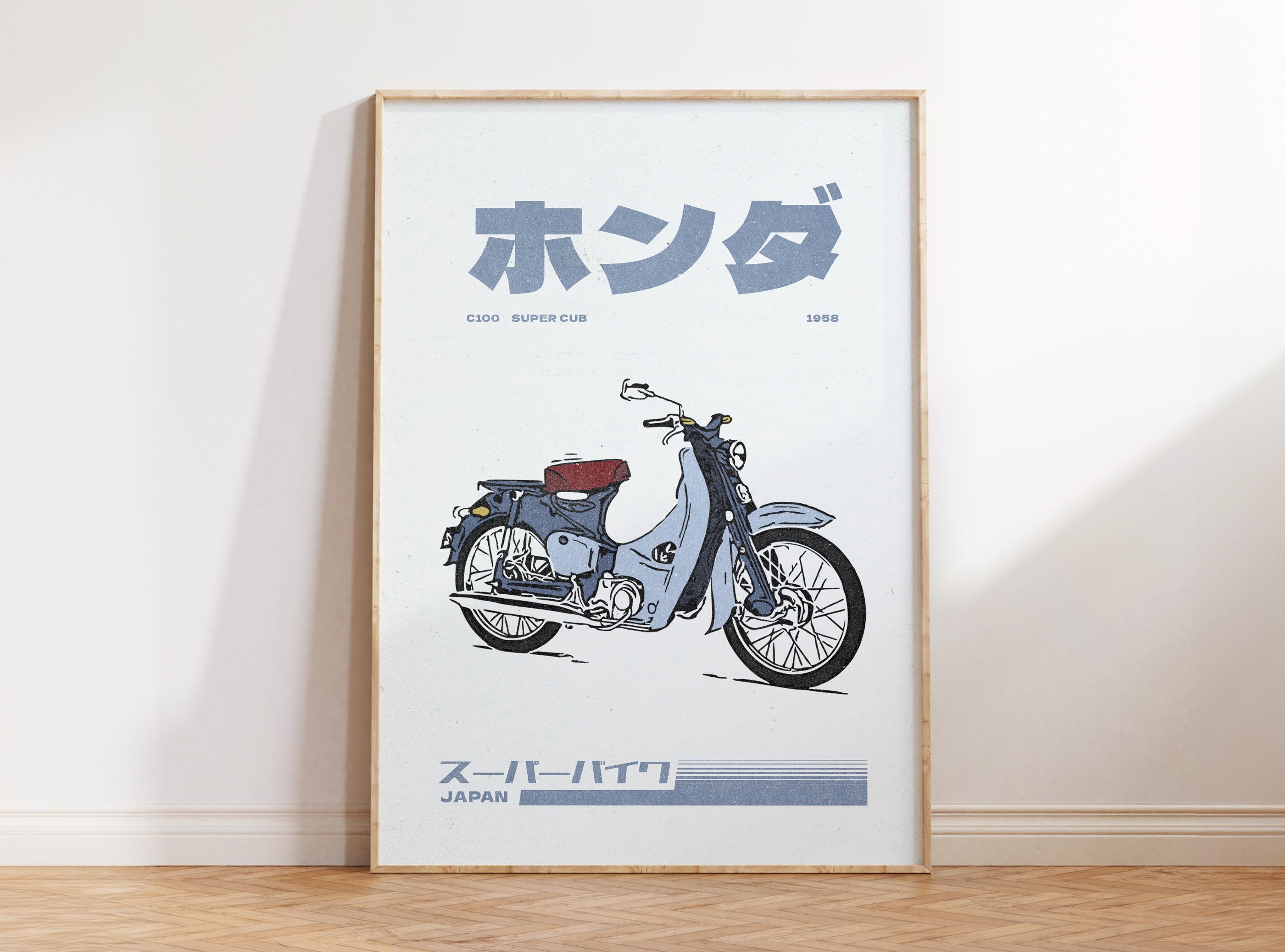 Retro Motorcycle Wall Art, Vintage Japanese Wall Art, Cool