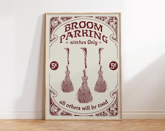 Witches Broom Parking, Witch Wall Art, Witch Decor, Funny Witch Art, Witch Gifts, Witch Print, Wicked, Witch Printable, Dark Wall Decor