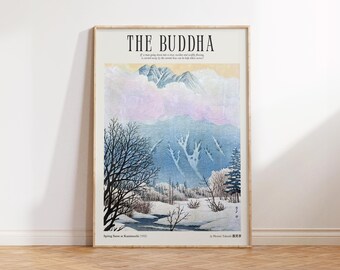 Boeddhistische posterkunst, boeddhakunst, Japanse kunst, spirituele kunst, religieus huisdecor, bloemenprint, meditatiekunst, woondecoratie boeddhisme