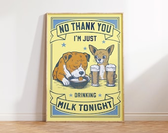 Arte mural de perros divertidos, decoración maximalista de carrito de bar, arte retro de perros, decoración sarcástica para apartamentos, póster de animales de moda, estampado peculiar de animales divertidos