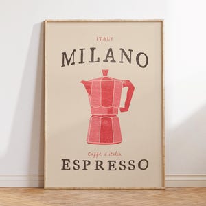 エスプレッソプリント、レトロなコーヒーウォールアート、居心地の良いアパートの装飾、イタリアの装飾、ミッドセンチュリーモダンアート、トラベルアート、ピンクのオフィスアートギフト