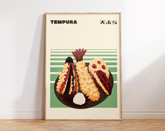 Retro Tempura Print, Retro Japanese Wall Art, Japan Food Art, Aesthetic Kitchen Wall Art, Minimalist Apartment Decor, Tempura Dining Decor