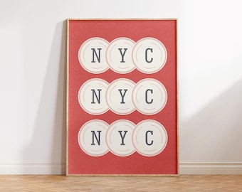 Retro New York Wall Art, NYC Poster, Maximalist Travel Poster, Trendy Apartment Decor, Red Wall Art, Home Gift, City Wall Artn NYC Print