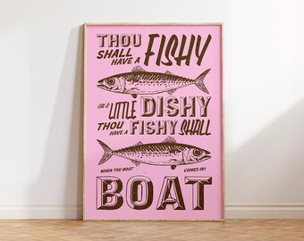 Thou Shall Fishy Print, Retro Fish Print, Vintage Fish Poster, Funny Fishing Art, Fathers Day Gift, Lake House Decor Man Cave Cabin Wall Art