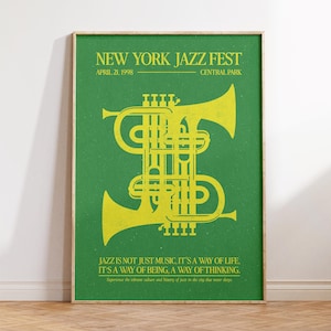 New York Jazz Wall Art, Retro Jazz Wall Art, Retro Music Poster, Cool Apartment Decor, Trendy Music Poster, Maximalist Decor, Music Art