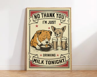 Arte mural de perros divertidos, decoración maximalista de carrito de bar, arte retro de perros, decoración sarcástica para apartamentos, póster de animales de moda, estampado peculiar de animales divertidos