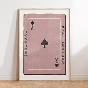 Asso di Cuori, Arte Murale Giapponese Retrò, Arte delle Carte da Gioco, Arredamento Massimalista, Arte Murale Japandi, Arredamento per Appartamenti Preppy, Regalo per la Casa Y2K