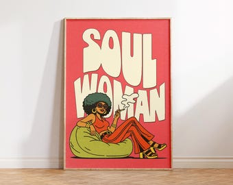 Soul Woman Art, afroamerikanische Wandkunst, 70er Jahre Wandkunst, Afro Art, ethnisches Dekor, psychedelisches Wohnungsdekor, Kulturkunst, Afro-Druck
