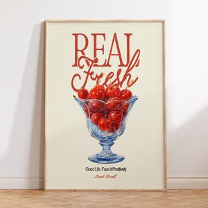 Retro Cherry Print, Cherry Decor, Summer Kitchen Wall Art, Vintage Bar Cart Print, Vintage Apartment Decor, Dining Room Pantry Wall Decor