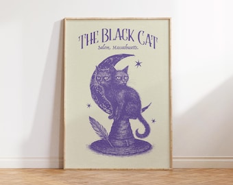 Schwarze Katze Print, Hexe Wandkunst, Salem Massachusetts Hexe Dekor, lustige Hexe Kunst, Hexe Geschenk, Hexe Print, Hexe druckbare, dunkle Wanddekoration