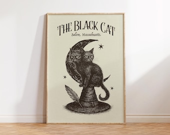 Schwarze Katze Print, Hexe Wandkunst, Salem Massachusetts Hexe Dekor, lustige Hexe Kunst, Hexe Geschenk, Hexe Print, Hexe druckbare, dunkle Wanddekoration