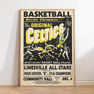 Celtics Wall Art, Vintage Basketball Print, Retro Basketball Poster, Gift for Celtics Fans, Sports Memorabilia, Sports Decor, Advertisment