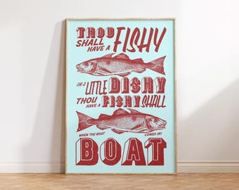 Thou Shall Fishy Print, Retro Fish Print, Vintage Fish Poster, Funny Fishing Art, Fathers Day Gift, Lake House Decor Man Cave Cabin Wall Art