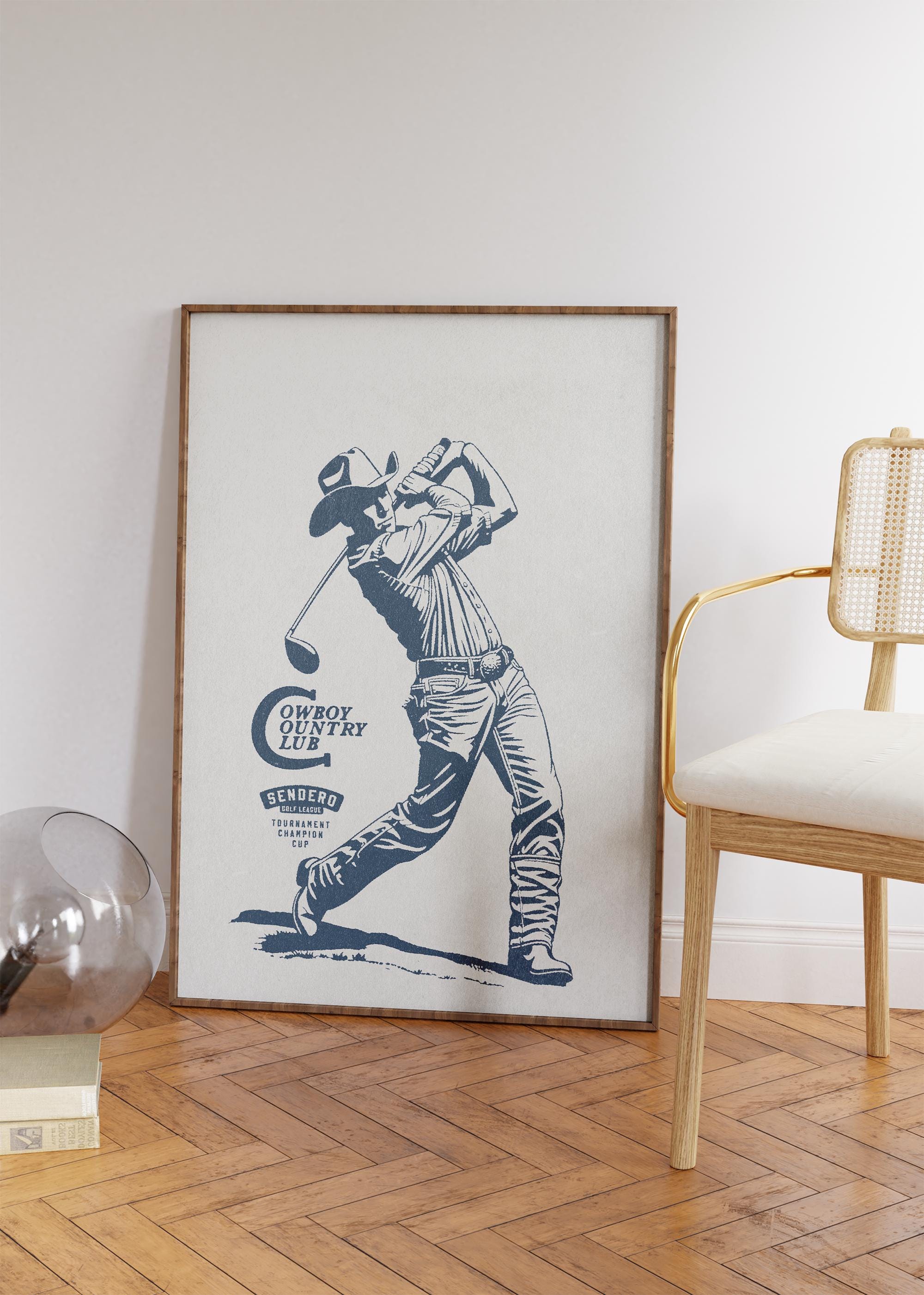 Retro Cowboy Wall Art, Vintage Golf Print, Golf Art, Gift for Golf