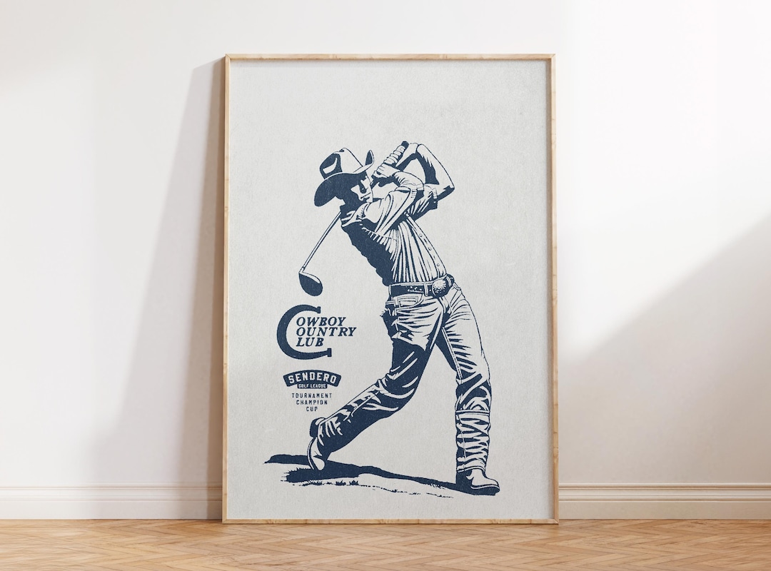 Retro Cowboy Wall Art, Vintage Golf Print, Golf Art, Gift for Golf