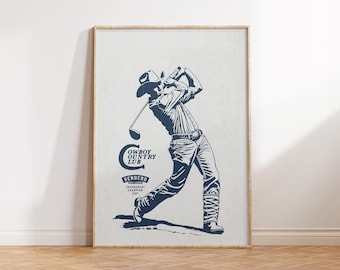 Retro Cowboy Wall Art, Vintage Golf Print, Golf Art, Gift for Golf Fans, Golf Memorabilia, Sports Decor, Western Golf Club, Man Cave Decor