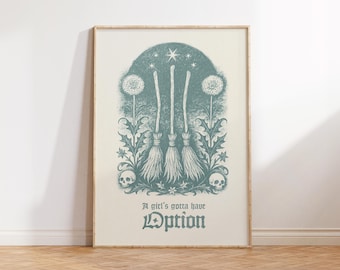 Girly Witches Broom, Witch Wall Art, Witch Decor, Funny Witch Art, Witch Gifts, Witch Print, Wicked, Witch Printable, Dark Wall Decor