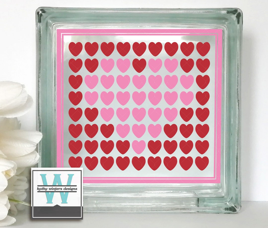 Vinyl Lettering Glass Block Decal Hearts - Etsy