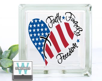 Vinyl Lettering Glass Block Decal Faith Family Freedom