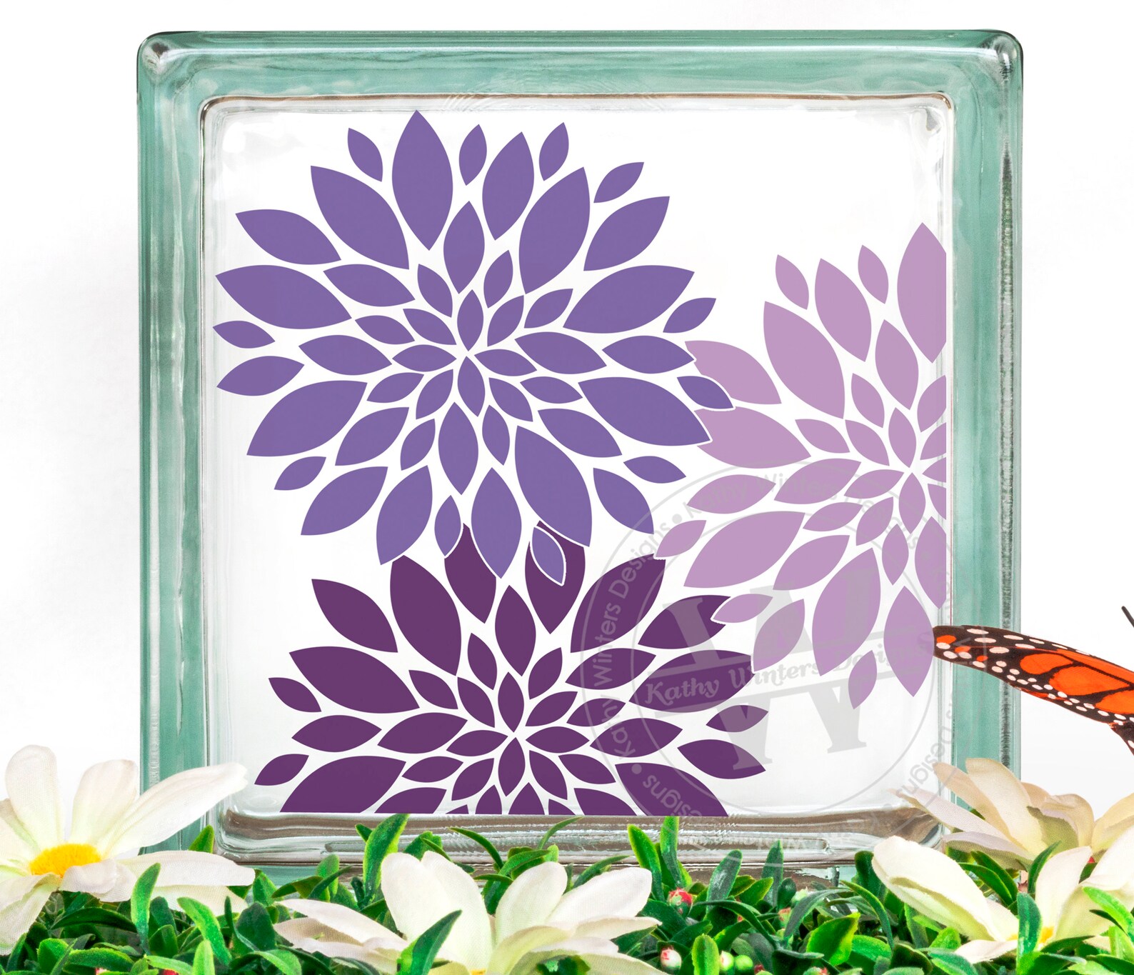Vinyl Lettering Glass Block Decal Dahlias Etsy