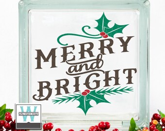 Vinyl Lettering Glass Block Decal Merry & Bright